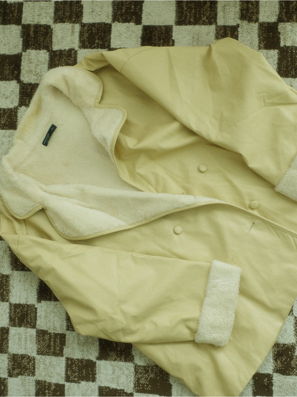 SHEIN Cream Sherpa-Lined Pea Coat